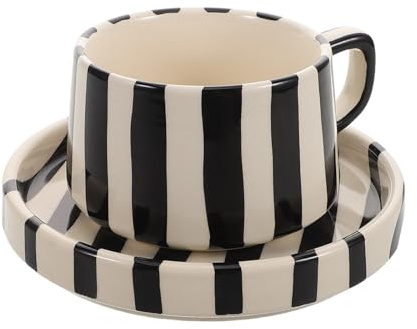 JEWEDECO Set de Tasse à Café Design Rayé Unique Soucoupe Facile à Nettoyer en Céramique Spécialement Conçu pour Latte Art, pour Pause Thé Bureau