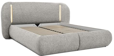 BEAUTY SOFA CORFU Polsterbett 140x200 cm Doppelbett mit Bettkasten und LED, Chenille-Stoff, Dunkelgrau