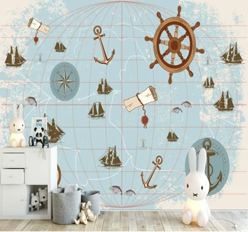 Cartoon Minimalistisch Handgezeichnet Erde Segelboot 3D Tapeten Tapete Luxus Home Esszimmer Fototapete Effekt Wohnzimmer Schlafzimmer Kinderzimmer-300cm×210cm