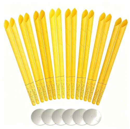 Ohrkerzen-Set 16 Stk (8 Farben),Entferner Kerzen Ohrenkerze Kit,Ohrkerzen ZurReinigung Ohrkerzen-Set,Mit 6 Schutzscheiben Ohrenschmalzkerze Kegelkerzen,mit Zum Entspannen und Reinigen,Gelb