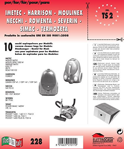 TS 2 sacchetti per aspirapolvere confezione da 10 sacchi carta