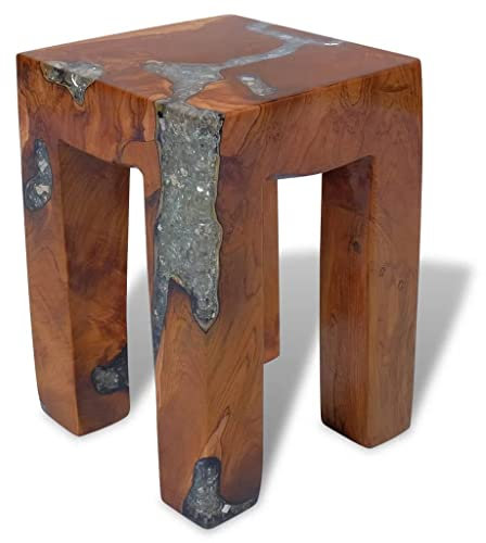 vidaXL Teak Massivholz Sitzhocker Fußhocker Hocker Beistelltisch Harz 30x30x40cm