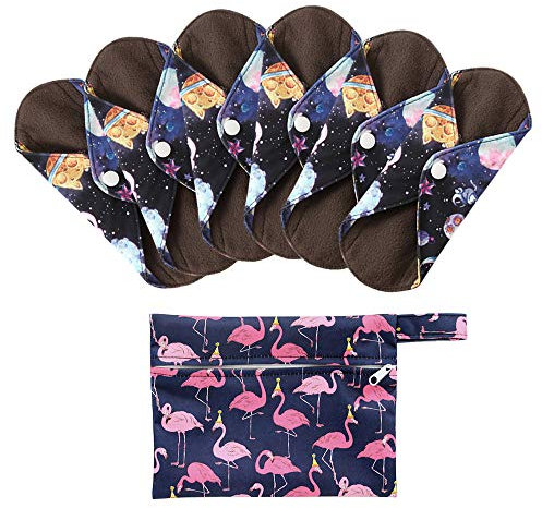 7 Stück/Set Waschbare/Wiederverwendbare Slipeinlagen mit Holzkohle Absorbency Menstruation-Pads Waschbare Stoffbinden, Wiederverwendbare Binden