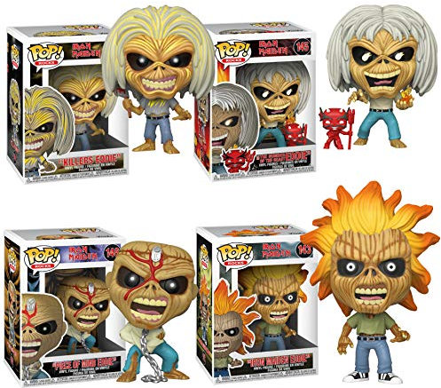 Funko Pop! Rocks Bundle of 4: Iron Maiden - Skeleton Eddie - Killers, Number of The Beast, Piece of Mind and Iron Maiden Skeleton Eddie