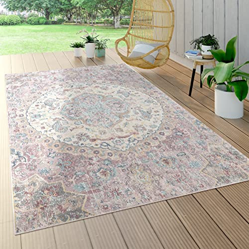 Paco Home In- & Outdoor-Teppich Für Balkon Terrasse, Kurzflor Mit Orient-Muster In Rosa, Grösse:240x330 cm