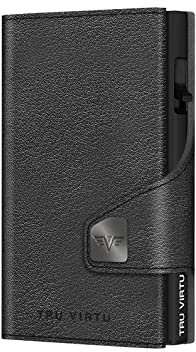 Tru Virtu® Karten-Portemonnaie Click & Slide Coin Pocket Nappa Black/Black I Kreditkartenetui I Kartenetui-RFID-NFC-Schutz I Geldbörse aus echtem italienischen Leder I Geldbeutel I Slim Wallet