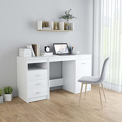 mewmewcat Desk White 140x50x76 cm Chipboard,Desks and Workstations,Office Desk with Drawers,Desk with Shelves,Home Office Desk,Large Desk,Children's desks