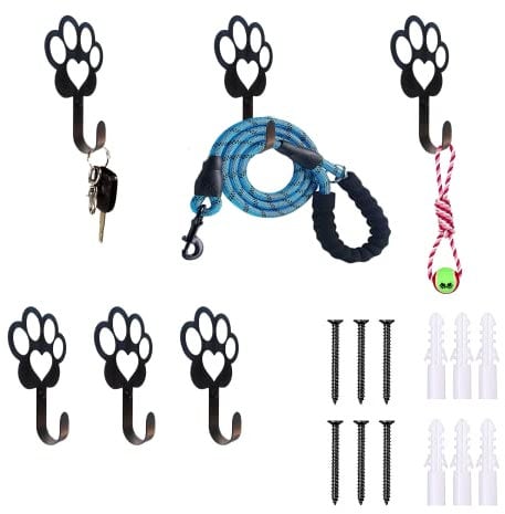 6 PCS Dog Paw Shaped Wall Hook Stainless Steel Wall Hooks Black Leash Hooks Wall Mounted Hanger with Nail for Coat, Key, Entryway, Hallway, Kitchen, Office Decoration