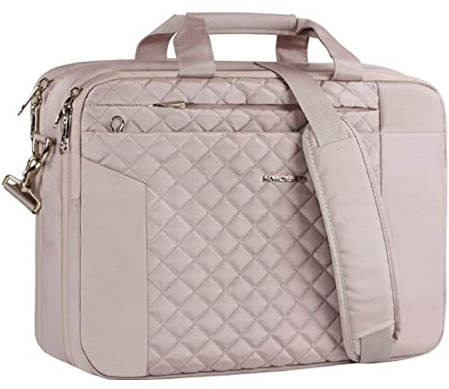 KROSER Laptoptasche 17 Zoll Damen Notebooktasche Aktentasche Tablet Tasche Schulter Umhängetasche Wasserabweisend Satchel Bussiness Laptoptasche für Frauen und Männer MEHRWEG Gesteppt Rosa