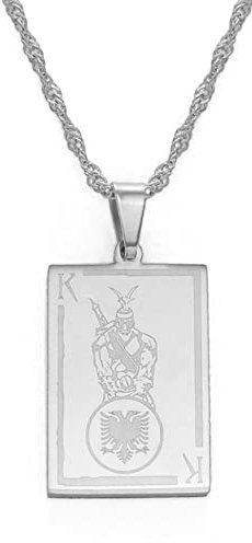 YZyizhen Albanien Halskette Mit Rechteckigem Anhänger – Landgeometrie-Charm, Dünne Kette, Hip-Hop, Zierlicher Patriotischer Schmuck, Ethnischer Stil, Damen, Herren, Mädchen, Unisex-Geschenke, Weiß, E