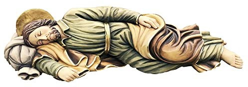 JS Garten Deko Heiligenfigur Heiliger Josef liegend, schlafend L 12 cm Josef Holzfigur Statue aus Ahornholz von Dolfi