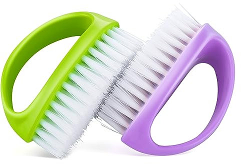 Cobee Handnagelbürste zum Reinigen von Fingernägeln, 2er-Pack langlebige steife Borsten Nagelbürstenreiniger mit Griff robuster tiefer Nagelreinigungsschrubber für Männer Fingernägel(grün, lila)