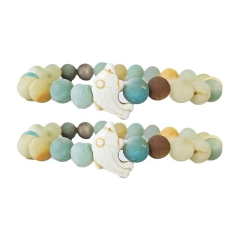 DAYUANDIAN 2 Stück Tier-Tracking-Armband, Delfin-Armbänder, Stretch-Natursteine, Perlenarmband, Glühwürmchen-Glasschmuck, Delfin-Geschenke für Frauen, Einheitsgröße, passend für die meisten Männer