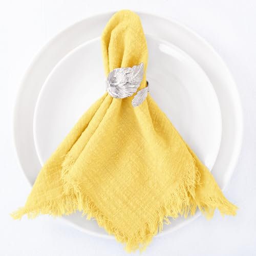 Socomi Set mit 12 Leinenservietten, gelb, Ostern, Frühling, Stoffservietten, waschbar, Baumwolle, Dinnerservietten, Fransen, 43,2 x 43,2 cm, für Hochzeit, Party, Brautparty, Babyparty, Geburtstag,