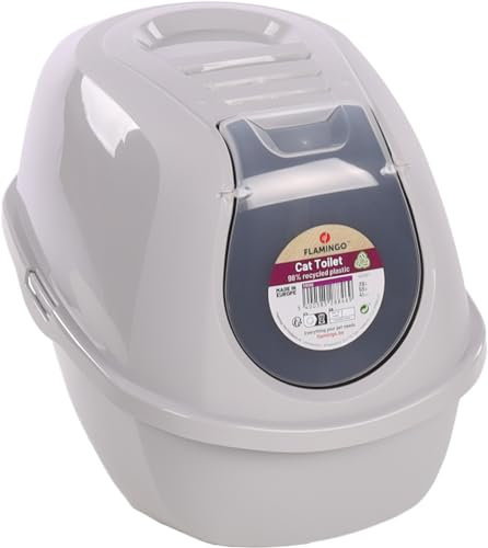 Flamingo Maison de Toilette Trini Taupe - Bac à Litière Fermé - Premium Product - 39x56x39,4 CM - Nettoyage Facile - Filtre Qui réduit Les Mauvaises odeurs - Couvercle Amovible - très Populaire!