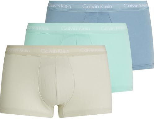 Calvin Klein Herren 3er Pack Boxershorts Low Rise Trunks Unterwäsche, Mehrfarbig (Faded Denim, Celadon Tint, Beau Bl), XL