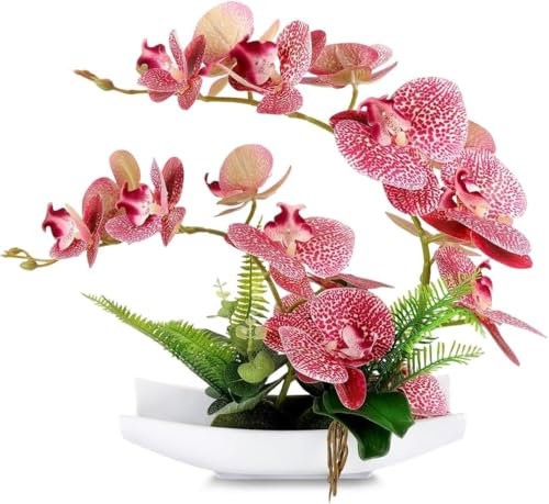 cailion Künstliche Orchideen Kunstblumen Künstliche Phalaenopsis Orchidee Bonsai künstliche Blumen mit Imitation Gefälschte Orchideen für Wohnzimmer Badezimmer Tischdekoration (deep pink)