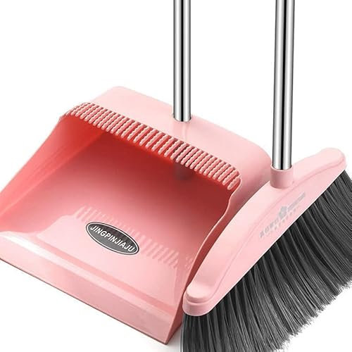 EHOTER Combinaison De Pelle À Balai avec Manche Long Ensemble Balai Et Pelle Balayette Pelle Ensemble avec Poignées Inoxy pour La Maison, La Cuisine, La Chambre (Rose)