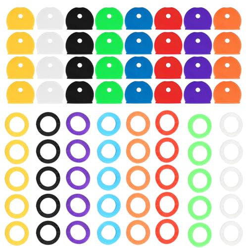 Duronge 72 pezzi di Coperchi per Chiavi, Coperture per Chiavi Colorate, 40 tondi + 32 semi-tondi Coperchi per Chiavi Casali Sottili Standard (8 Colori)