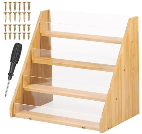 Perfeclan Abgestufter Grußkartenständer, Kartenständer, Fotoständer aus Bambus und Acryl, Kartenständer für Lesezeichen, Untersetzer