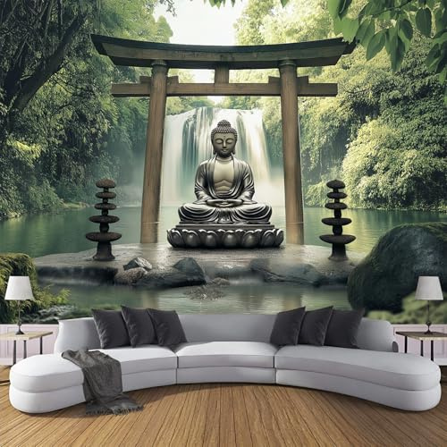 NAWVNMI Peel And Stick Wallpaper Buddha-Statue-Zen-Landschaft Selbstklebender Wandaufkleber Bild Art Decor Gemälde 250x180cm Wohnzimmer Schlafzimmer Wandsticker Home Dekor Selbstklebend