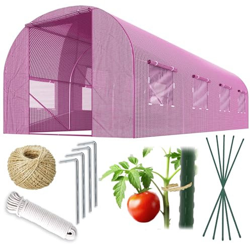 Plonos Serra a tunnel con telaio in acciaio, set con supporto per piante, 2,5 x 4 x 2 m, 10 m², rosa