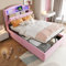 LAKFEW Kinderbett Polsterbett 90x200, Einzelbett Multifunktionsbett mit LED-Beleuchtung und USB-Aufladung, Kopfteil mit Hydraulischem Stauraum, Bettgestell mit Lattenrost, Rosa, Ohne Matratze, Samt