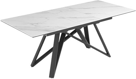 Riess Ambiente Ausziehbarer Esstisch Atlas - 160-200cm - weiß Marmor-Design schwarz - Keramik Metall - Esszimmertisch Konferenztisch