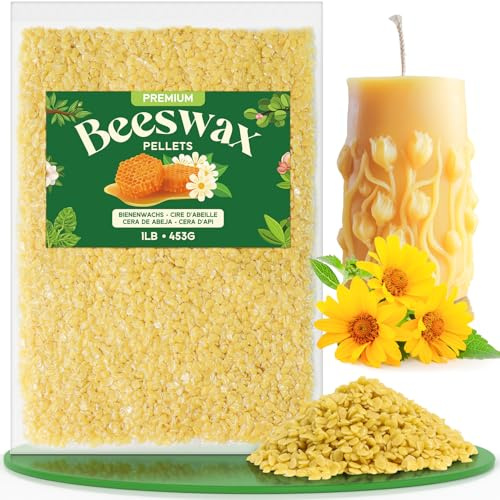 NORVENCE Beeswax Pellets 450g/2.2kg/4.5kg, Pure & Natural Yellow Beeswax for Candle Making, Lip Balm, Soap, Lotion, Creams and Candle Making Supplies – 450g