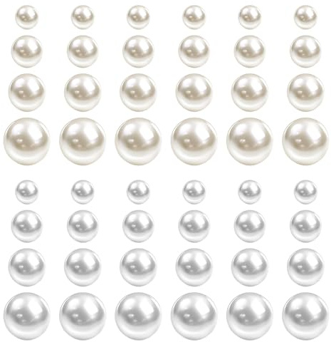 24 paires de boucles d'oreilles à tiges avec perles, 4 tailles assorties, boucles d'oreilles à tiges pour femme, avec perles rondes, set pour mariée, mariage, anniversaire, Noël
