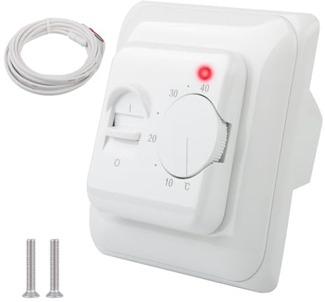 Manual Underfloor Heating Thermostat 16A 230V,Electric Underfloor Heating Controller with Floor Sensor Probe Mechanical Room Thermostat Temperature Controller for Home Room Floor Thermostats White