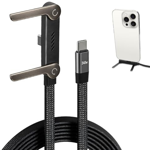 Swiftctrl Câble de chargeur 2-en-1 avec Support Latéral Invisible, Câble de Charge Rapide Type-C avec Support Téléphone Intégré, Câble Tressé 1,5 m pour Smartphones et Tablettes