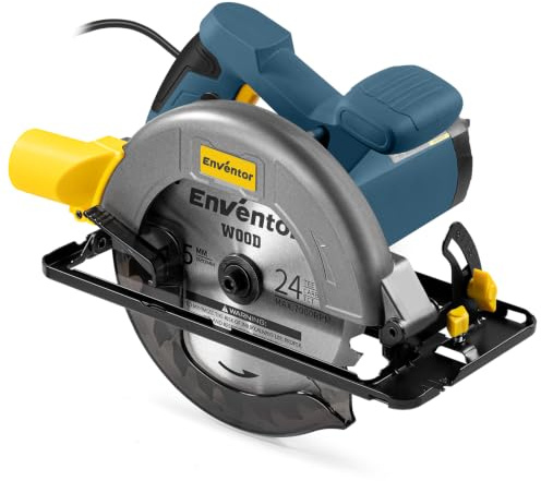 Enventor 1400W Sierra Circular, Hoja de Sierra 185mm(24T) | Sierra Circular de Mano 6000RPM, Profundidad de Corte 62mm(90°), 48mm(45°), Motor de Cobre Puro, Ideal para Cortar Madera