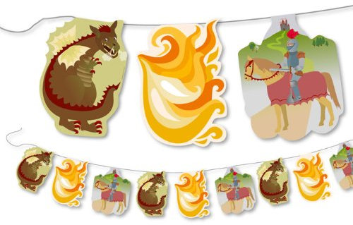 DH-Konzept 3,5m Wimpelkette * Ritter & Drache * für Kindergeburtstag RITTERW016 // Kinder Geburtstag Party Drachen Feier Jungs Girlande Deko