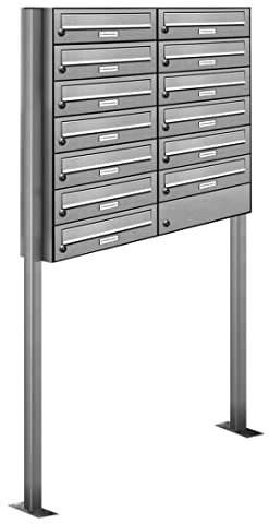 AL Briefkastensysteme 13er Edelstahl Standbriefkasten rostfrei als 13 Fach Briefkastenanlage DIN A4 in Postkasten Briefkasten Design modern