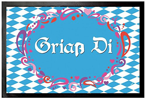 1art1 Bayern Griaß Di, Weiß Blau Fußmatte Dekomatte Innenbereich | Design Türmatte 60x40 cm