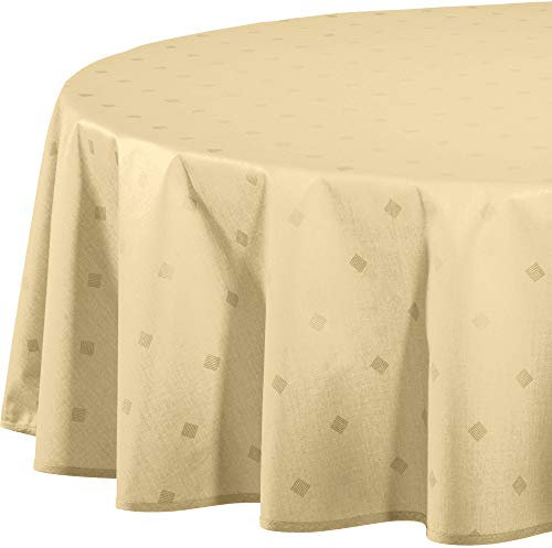 Erwin Müller abwaschbare Tischdecke, Tischwäsche Neuss im Rautendesign Natur Größe rund: 160 cm Ø - acrylversiegeltes Gewebe für leichtes Wischen