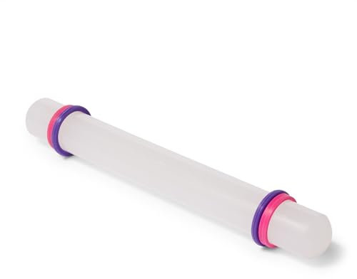 Ateco 7512 Fondant Rolling Pin with Adjustable Thickness Bands, Non-Stick Food Grade Plastic