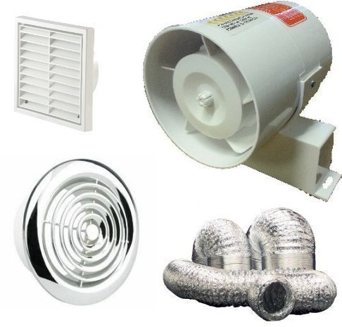 SF100S Standard, 5m Alu Duct, 2100C, FG4 White Complete Inline Extractor Fan kit 100 m3/h