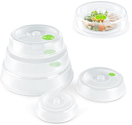 Flexzion Tapa microondas libre de BPA, 5 piezas, Tapadera microondas con orificio para liberar vapor, Accesorios de cocina, para diferentes tamaños de platos, apto para lavajillas, anti-salpicadura