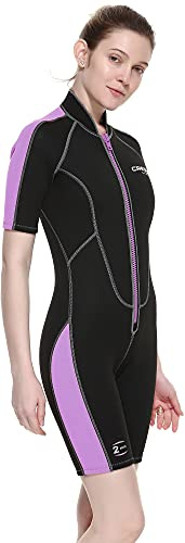 Cressi Lido Lady Shorty Wetsuit 2 mm, Muta Shorty per Snorkeling, Nuoto e Sport Acquatici, in Neoprene Ultra Stretch 2 mm Donna, Nero/Lilla, L