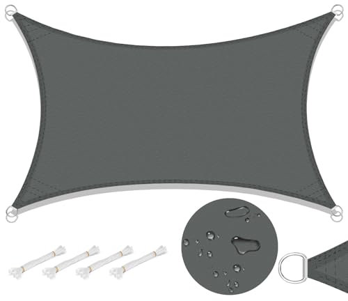 Laneetal Sonnensegel 2x4m rechteckig 160g/m² Polyester Sonnenschutz Schattenspender UV Schutz für Garten Balkon Terrasse Grau