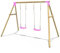 Rebo® Children's Wooden Garden Swing Set - Venus Pink | OutdoorToys | Pressure Treated Timber, Soft Feel Ropes, Two Green Swing Seats, Sturdy Construction for Kids