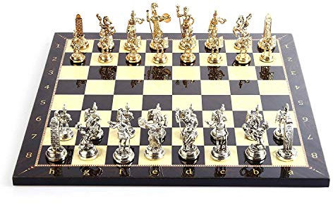 GiftHome Historical Rome Figures Metal Chess Set for Adult,Handmade Pieces and Walnut Patterned Wood Chess Board Kıng 2.8 inc