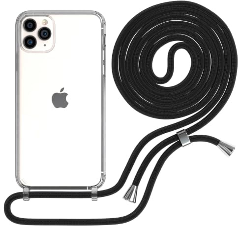 EAZY CASE Handykette kompatibel mit iPhone 11 Pro Max Handyhülle mit Umhängeband, Handykordel mit Schutzhülle, Silikonhülle, Hülle mit Band, Stylische Kette für Smartphones, Schwarz