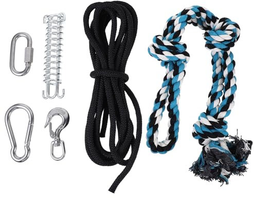 POPETPOP Dog Leashes-Pet Durable Stainless Steel Spring Pole Dog Rope Toys Hanging Exercise Rope Pull with 5M Black Ropes