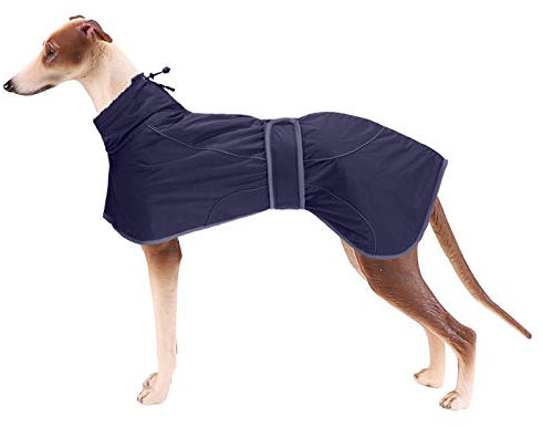 MOREZI Windhund-Wintermantel, Whippet-Mantel mit gepolstertem Fleece-Futter, Wasserabweisende Hundejacke mit verstellbaren Bändern und reflektierenden Elementen-Navy-XS