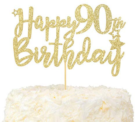 LOVENJOY 90. Geburtstag Mann und Frau Tortendeko Hallo 90 Gold Glitzer Happy 90th Birthday Cake Topper für Party Dekoration