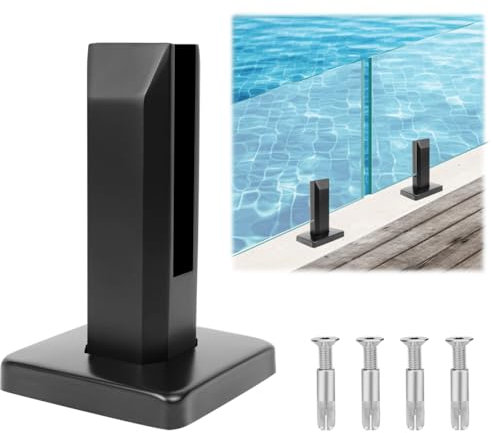 LukLoy 1 Stück 304 Edelstahl Quadratische Glaszapfen Pool Zaun Zapfen Klemme Haus Garten Treppen Geländer Balkon Glas Bodenklemme (1 Stück Schwarz Gewicht 960g)