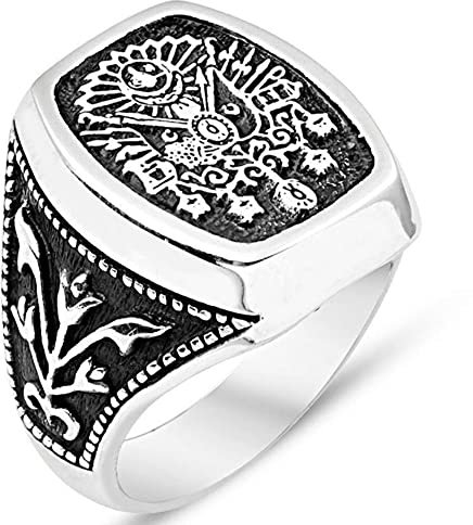 Herren-Ring aus massivem 925er-Sterlingsilber, osmanisches Wappen-Design, 8 Stück, Metall, nicht bekannt
